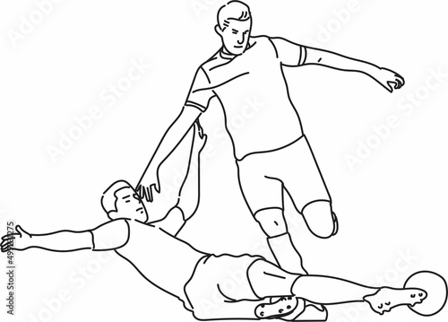 Line Art of one footballer tackle to each other in a football game