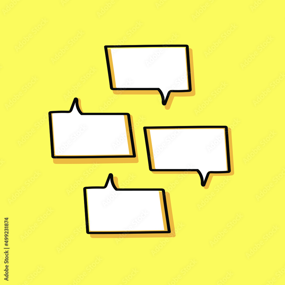 Fototapeta premium cartoon speech bubbles on yellow background Different doodle forms for your text, dialogs icon vector Blank with text place. chat icon drawn shapes isolated hand drawn speech bubbles isolated. 