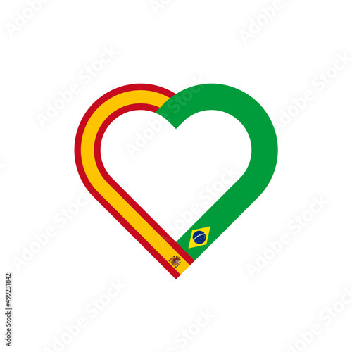 unity concept. heart ribbon icon of spain and brazil flags. vector illustration isolated on white background