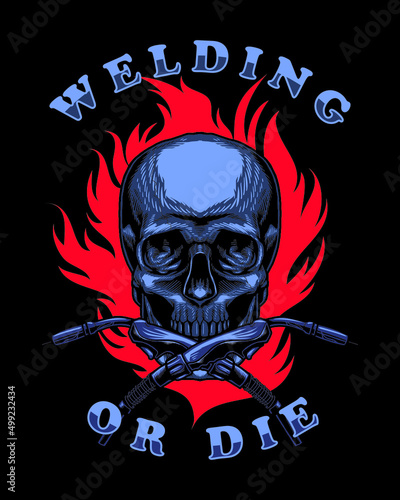 hand drawing skull and torch with simple fire background vector illustration. perfect for t shirt and other printing stuff. 
