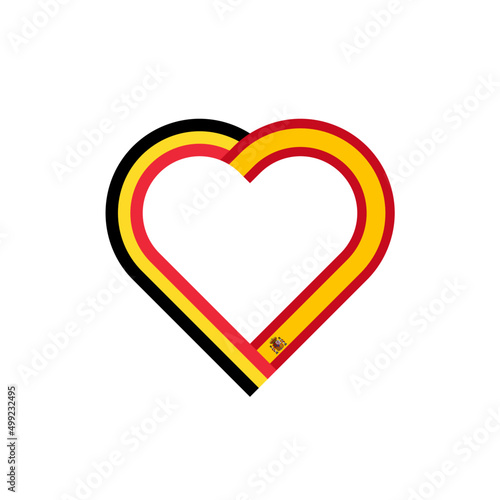 unity concept. heart ribbon icon of belgium and spain flags. vector illustration isolated on white background
