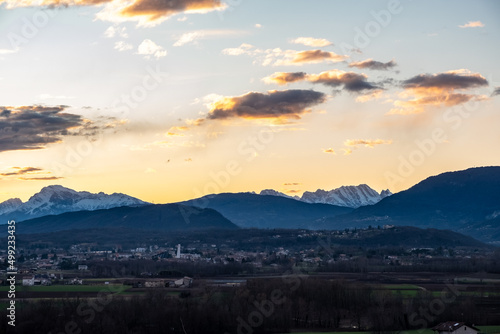 Winter colorful sunset in the countryside of Friuli-Venezia Giulia, Italy