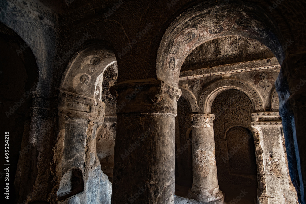 Ancient freskas of astonishing Selime Monastery in Cappadocia, Turkey
