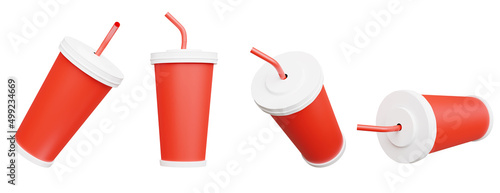 3d render of Red Paper cup stripe pattern on white background,with Clipping path.