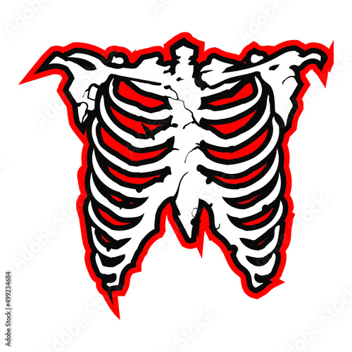 Chest bone. T-shirt print for Horror or Halloween. Hand drawing illustration isolated on white background. Vector EPS 10.