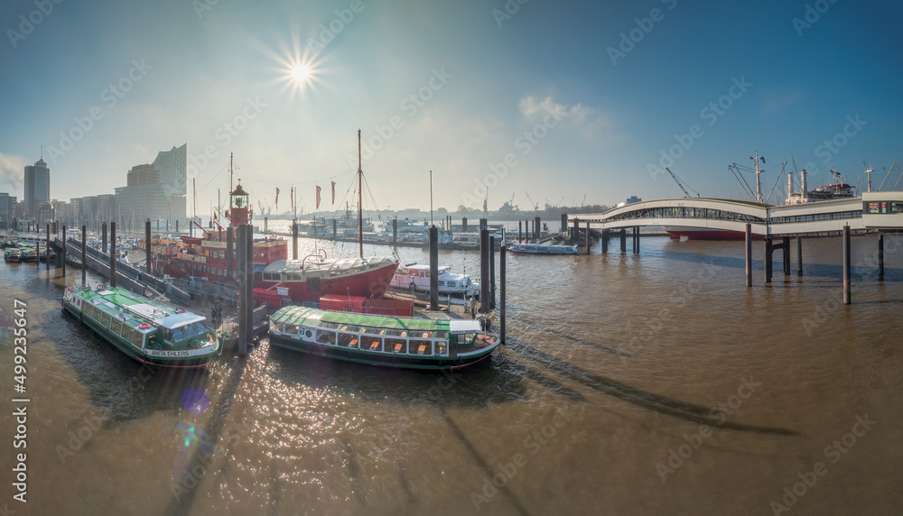 View to the Hamburg Elbe River and the port environment during midday