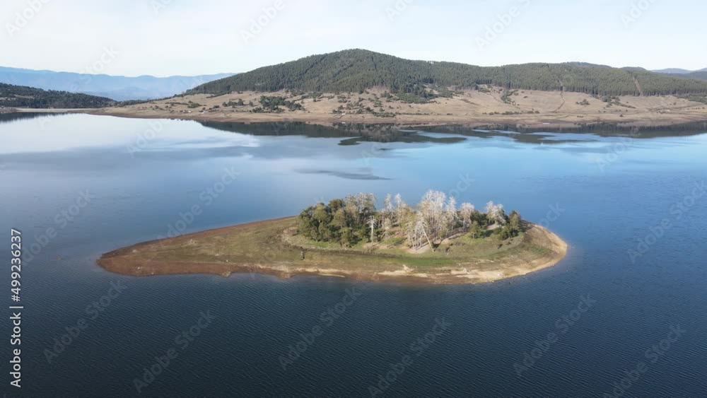 Aerial view of island at Batak Reservoir, Pazardzhik Region, Bulgaria Aerial view of island at Batak Reservoir, Pazardzhik Region, Bulgaria
