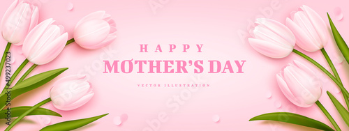 Photo Mother's day greeting background with realistic tulips