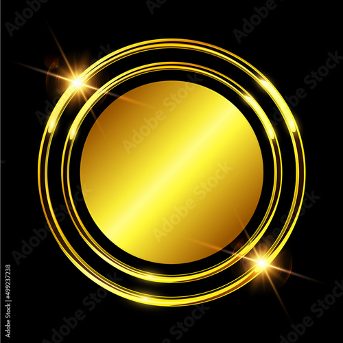 Gold shiny button on black ...