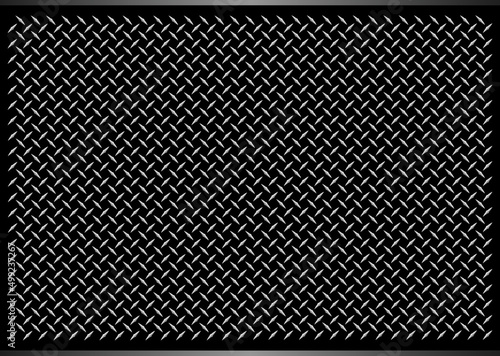 Diamond plate metallic pattern on black, interesting industrial vector metal background.