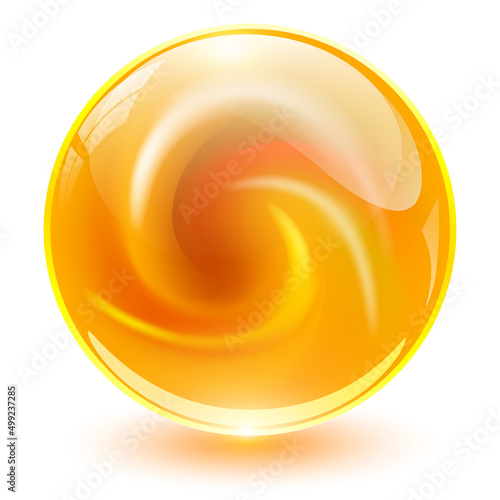 3D crystal, glass sphere with abstract spiral shape inside, interesting marble ball.