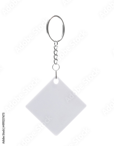 Canvas Print White empty square key holder with metal ring isolated on white background