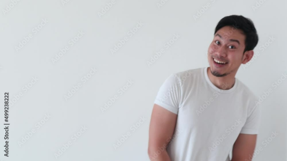 Funny asian man who shocked what he just found at the content empty space. Funny asian man who shocked what he just found at the content empty space.