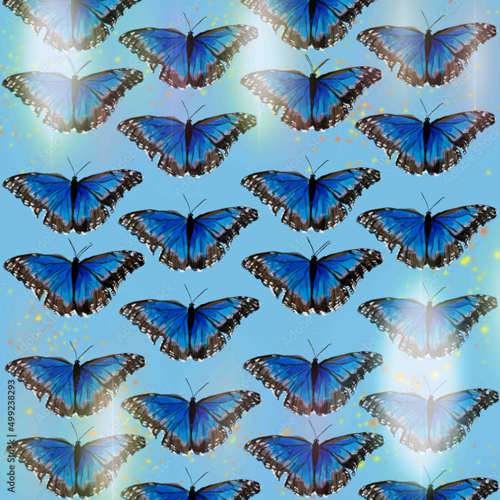 Obraz premium butterflies,butterflies with sequins,blue-black butterfly,exotic butterfly,butterfly with bubbles,butterfly with highlights,butterfly on a sky background,butterfly on a green background