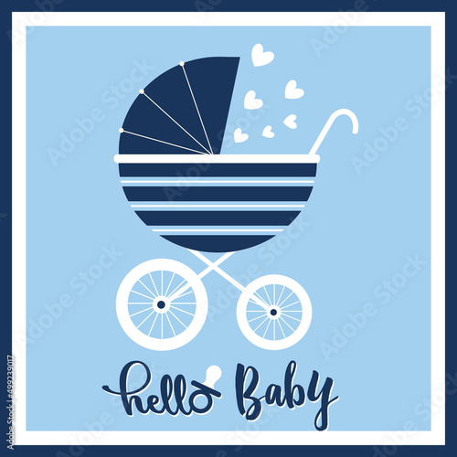 baby card or shower with stroller