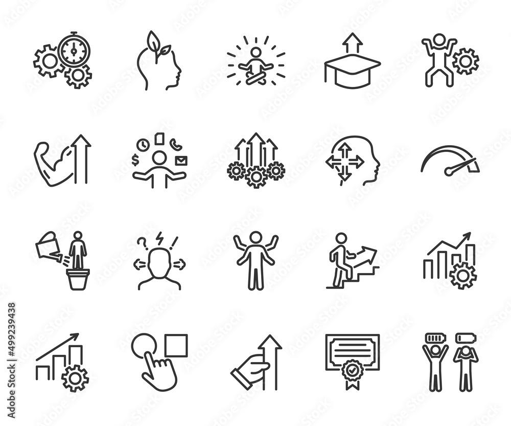 Vector set of efficiency line icons. Contains icons productivity ...