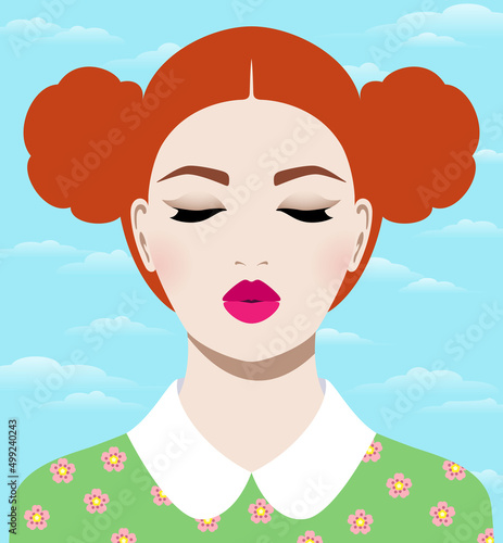1287_Beautiful young daydreaming woman against blue sky