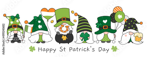 Draw banner St patrick day gnomes Doodle cartoon style