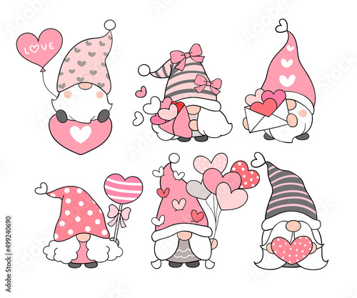 Draw collection sweet gnomes for valentines day