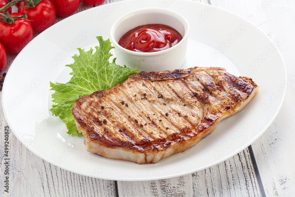 Grilled pork steak with ketchup Grilled pork steak with ketchup