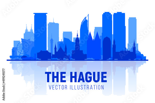 The Hague (The Netherlands) silhouette skyline with panorama in white background. Vector Illustration. Business travel and tourism concept with modern buildings. Image for banner or website