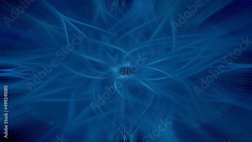 abstract blue flower. bright rays background. psychedelic blue background