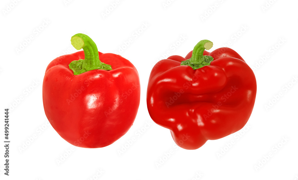 Fresh green bell pepper (capsicum) are distorted shape isolated on  white background with clipping path included.