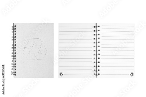 Notebook with recycle symbol isolated on white background with clipping path include for design usage purpose.