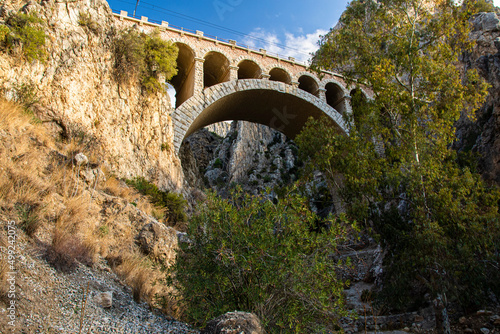 Train bridge of El Chorro in desfiladero de los gaitanes in Malaga, Spain.