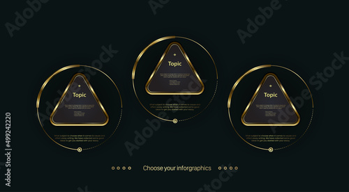2 Golden rectangle buttons, objects, elements on dark background. Three premuim banners or web buttons uesd for steps and work flow. vector golden options design