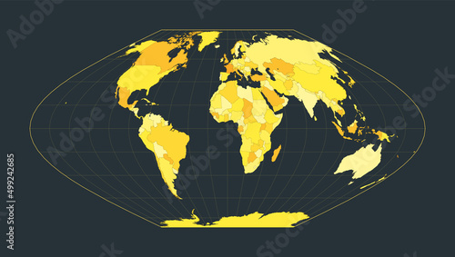 World Map. McBryde-Thomas flat-polar sinusoidal equal-area projection. Futuristic world illustration for your infographic. Bright yellow country colors. Classy vector illustration.