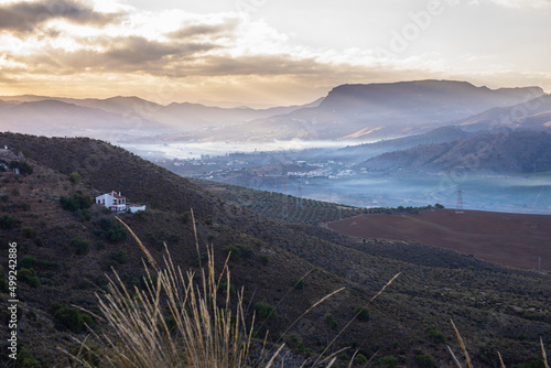 Morning landscape covered with fog near Valle de Abdalajis in Andalusia, Spain