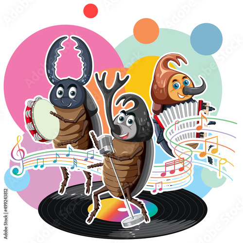Group of beetle playing music together