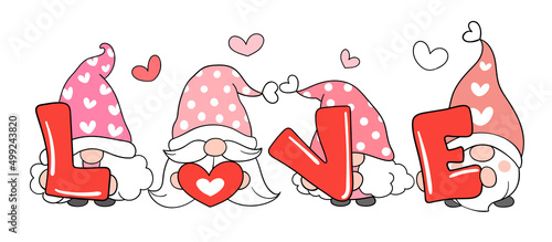 Draw banner gnomes with word love Valentine concept