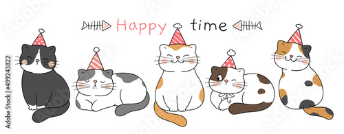 Draw banner happy cats Happy time concept