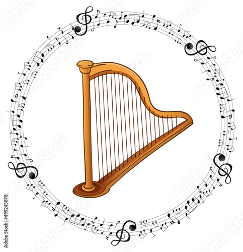 Harp instrument on white background