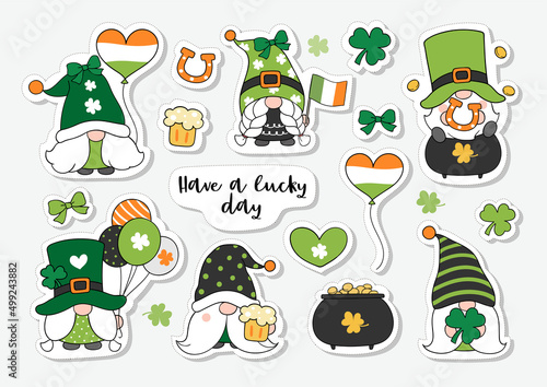 Draw sticker printable lucky gnome for St patrick day
