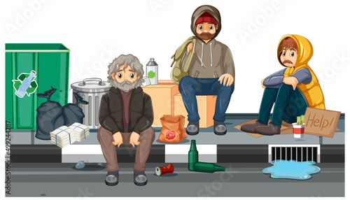 Outdoor scene with homeless people