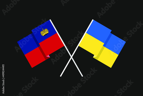 Flags of the European countries of Ukraine and the Principality of Liechtenstein in national colors. Help and support from friendly countries. Flat minimal graphic design.