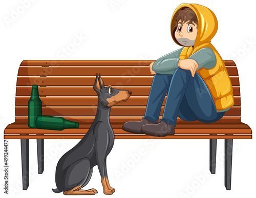 Homeless man sitting on bench