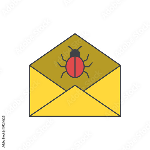 Virus mail, spam icon in color icon, isolated on white background 