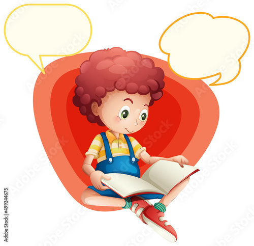 Speech bubble template with boy reading book