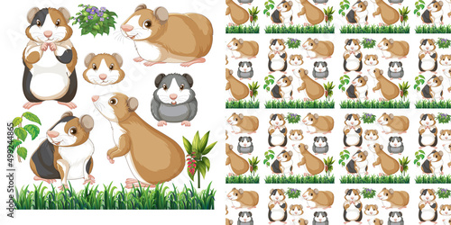 Seamless pattern with cartoon wild animals