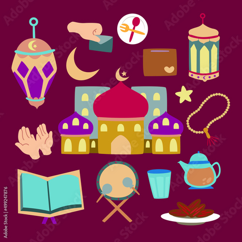 Eid Al Fitr Mubarak illustration for sticker  greeting card  poster template
