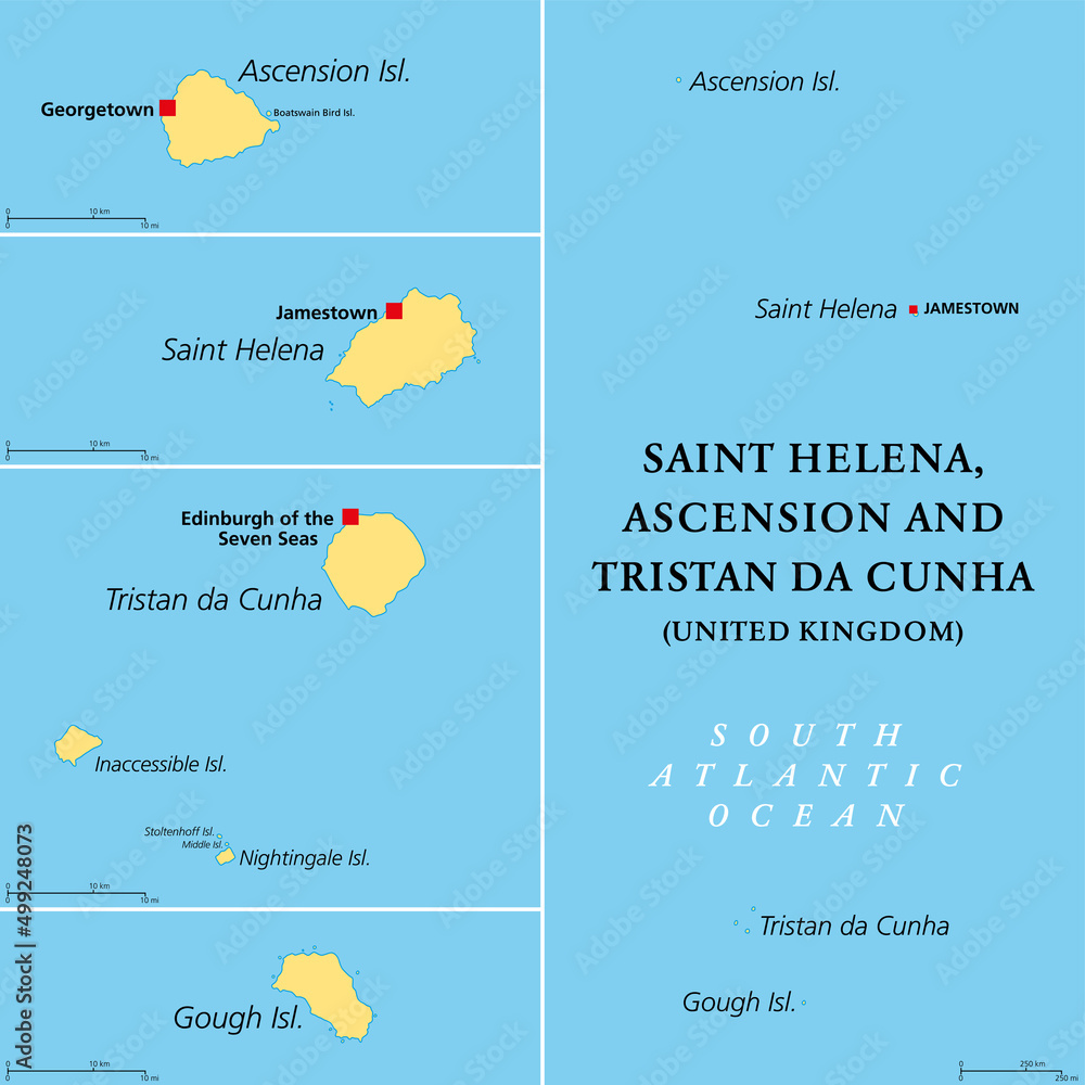 Saint Helena, Ascension and Tristan da Cunha, political map. British