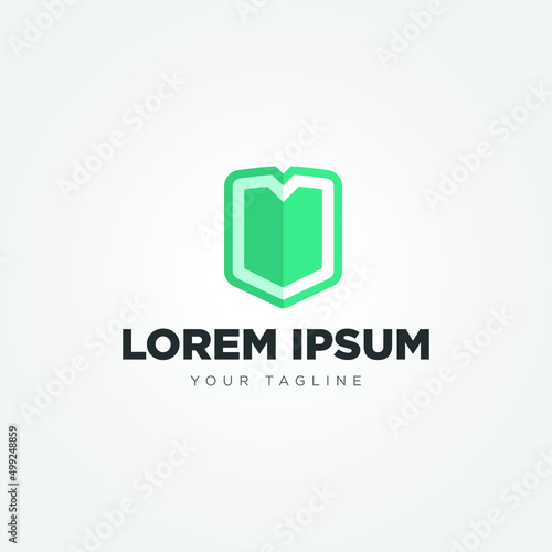 abstract m letter shield protection security logo design