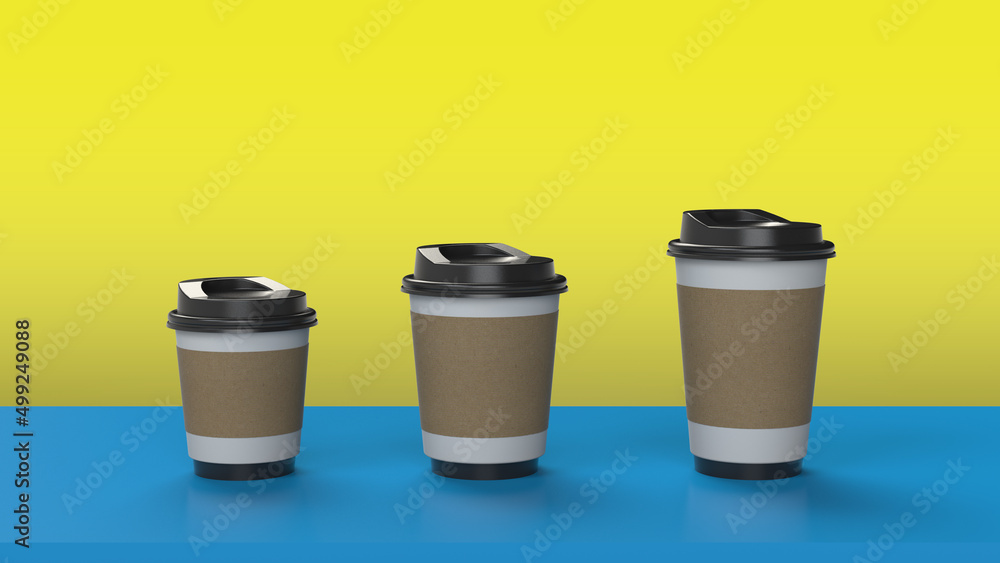 3D rendering Paper cup of coffee on table 3D rendering Paper cup of coffee on table