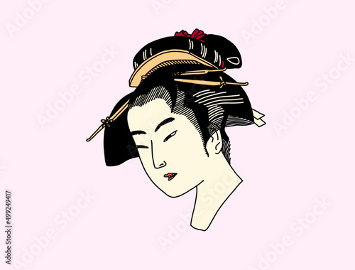 Vector of traditional ukiyo-e style Japanese geisha