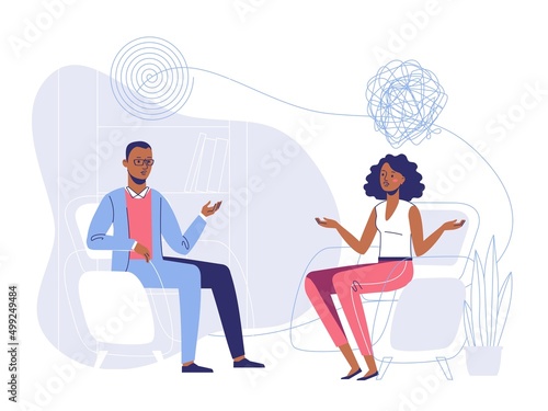 Psychotherapy counseling concept with black people. Treatment of stress, addictions and mental problems.