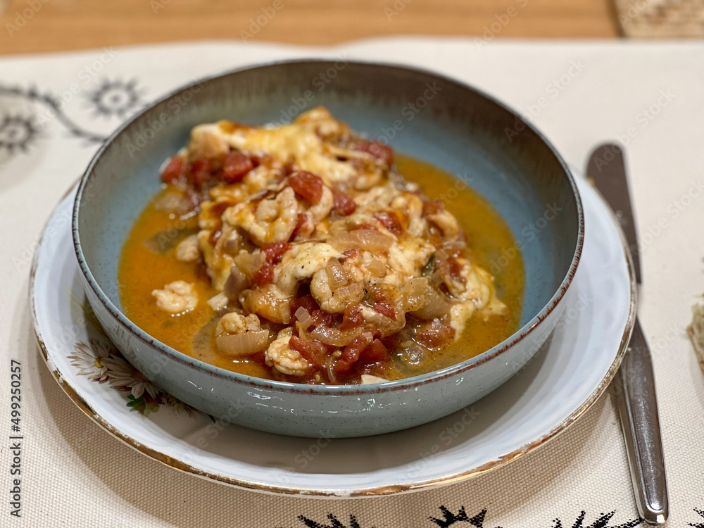 Homemade Shrimp Casserole served in Plate Homemade Shrimp Casserole served in Plate
